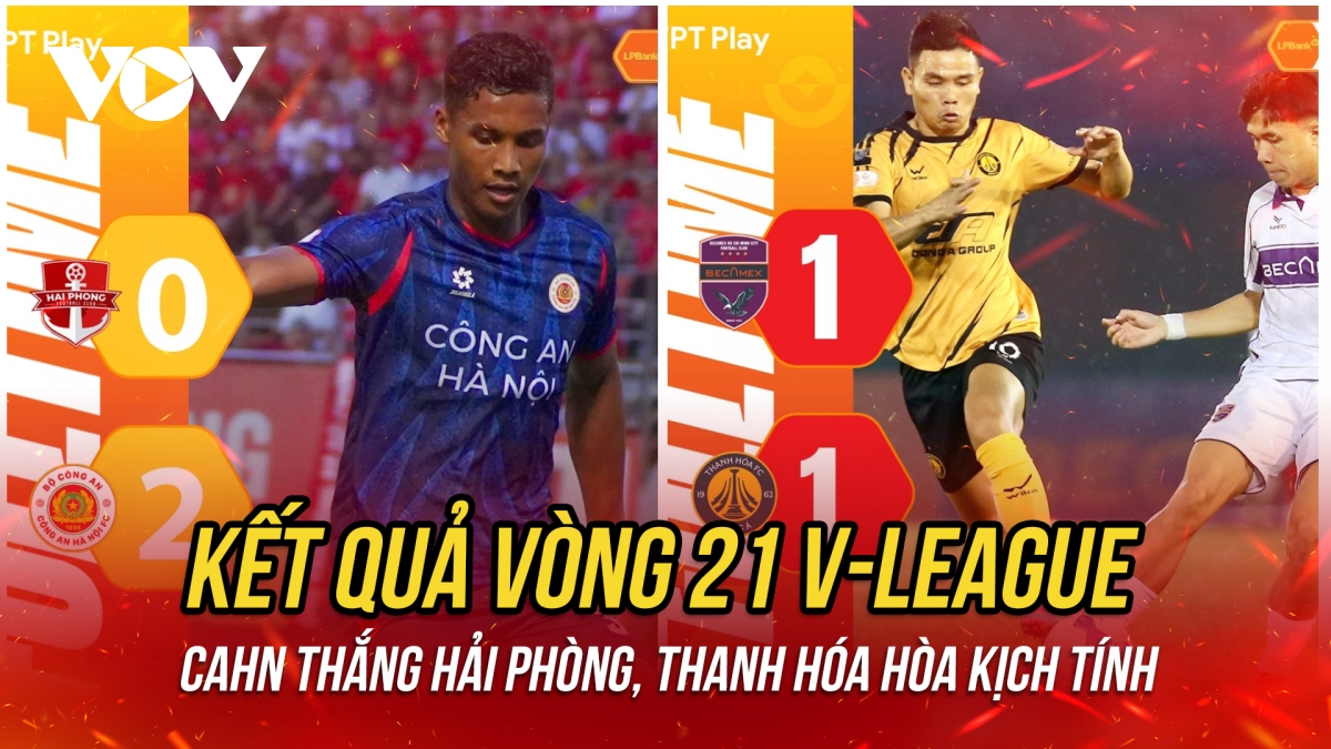 Kết quả vòng 21 V-League: CAHN thắng dễ Hải Phòng, Thanh Hóa hòa kịch tính